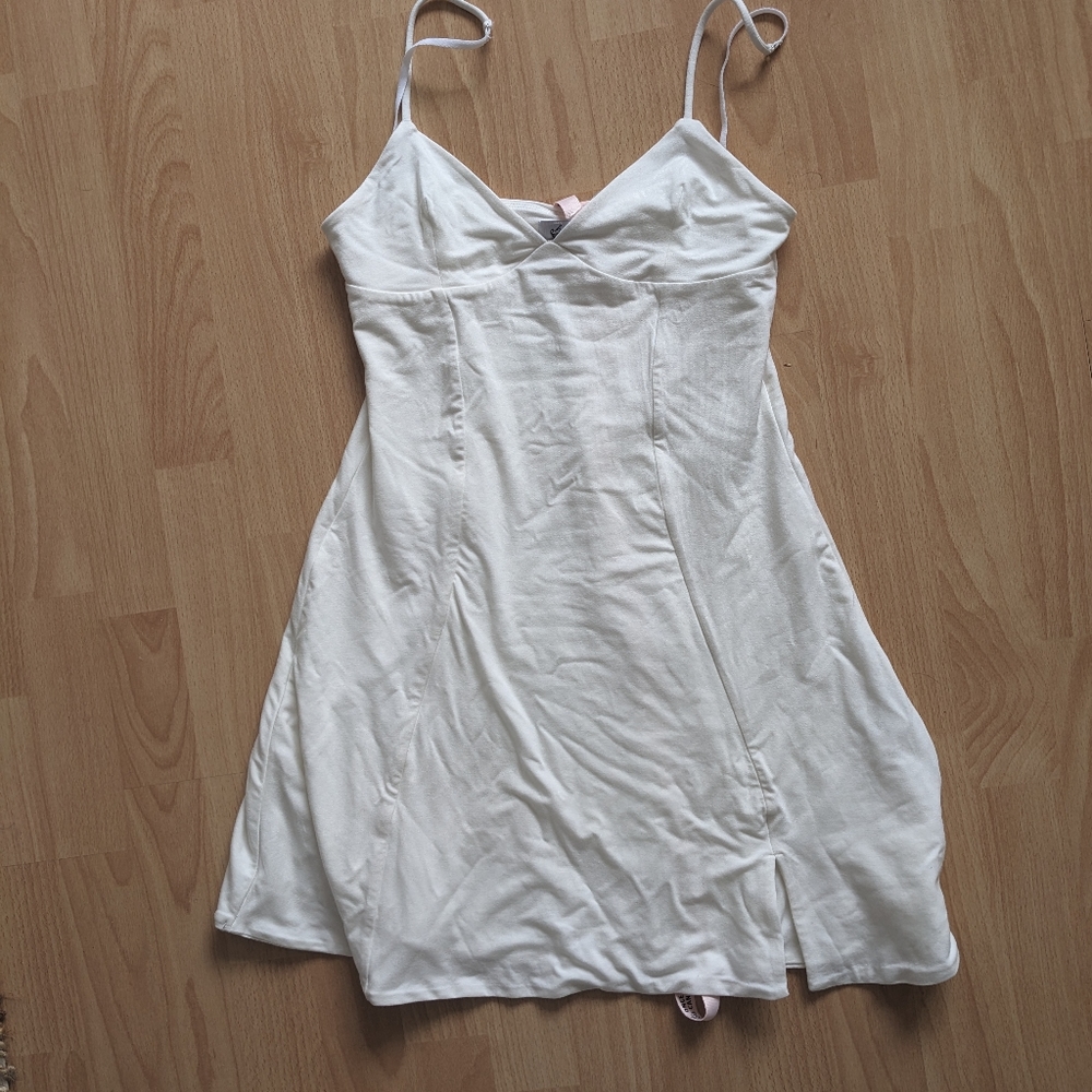 OH POLLY | SAYLOR Triangle Cup Spaghetti Strap Mini Dress in White - Picture 4 of 7